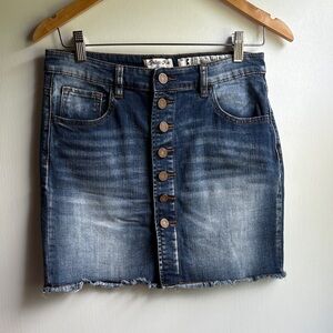 Indigo Rein Blue Denim Button-Front Mini Skirt